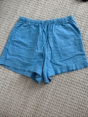 Abercrombie & Fitch Teal Blue High-Waist Drawstring Linen Shorts